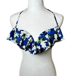 NICOLE MILLER STUDIO Floral Ruffle Bandeau Swimsuit Bikini Top - size medium